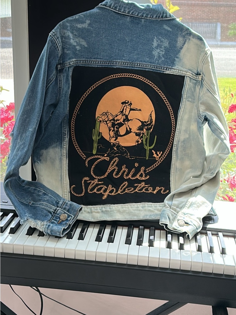 Light Wash Denim Jacket with Graphic Back Chris Stapleton